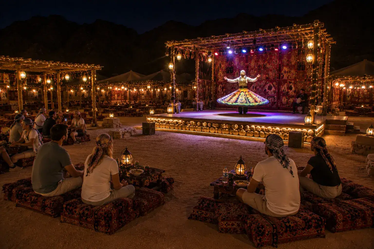 Hurghada Night Safari with Bedouin Dinner, Traditional Tanoura Show and Desert Adventure